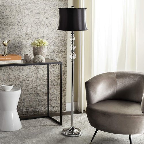 SAFAVIEH Lighting Collection Venezia Clear Crystal/ Black Shade 61-inch Living Room Bedroom Home Office Standing Floor Lamp (LED Bulb Included)