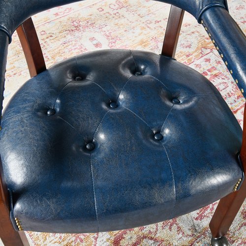LEEMTORIG Set of 2 Dining Chairs with Casters and Arms, Large Rolling Dining Chairs with Wheels, Accent Poker Table Chairs, Solid Wood Boss Caption's Chairs, Cherry Legs & Blue SY-1533-LB