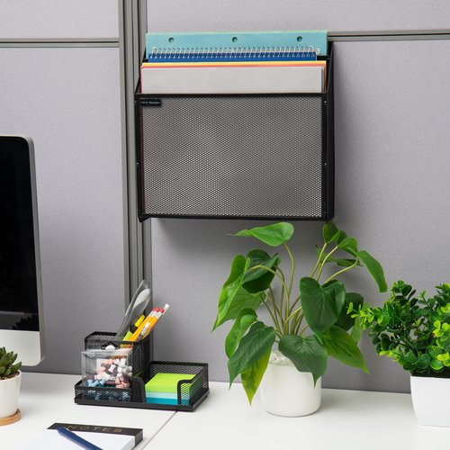 Mind Reader Vertical File Storage, Desktop Organizer, Wall Mount, Office, Metal Mesh, 12.5" L x 3.75" W x 11.5" H, Black