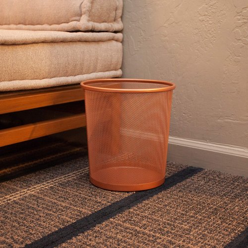 SaddleHorn Studios SHS Round Mesh Stainless Steel WasteBasket Trash Can Recycling Bin for Home, Office, Bathroom, Bedroom & Kitchen, 3.5 Gallon / 12L, 11” Height x 10” Diameter Garbage Can (Rose Gold)
