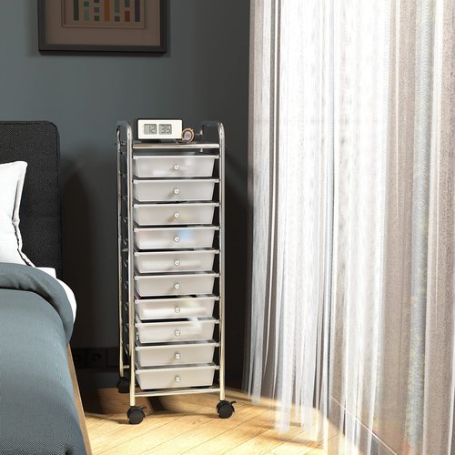 Simple Houseware Utility Cart with 10 Drawers Rolling Storage Art Craft Organizer, Chrome