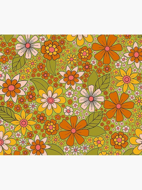 Retro Floral Mouse Pad | 1960s-1970s Design in Green, Pink & Orange