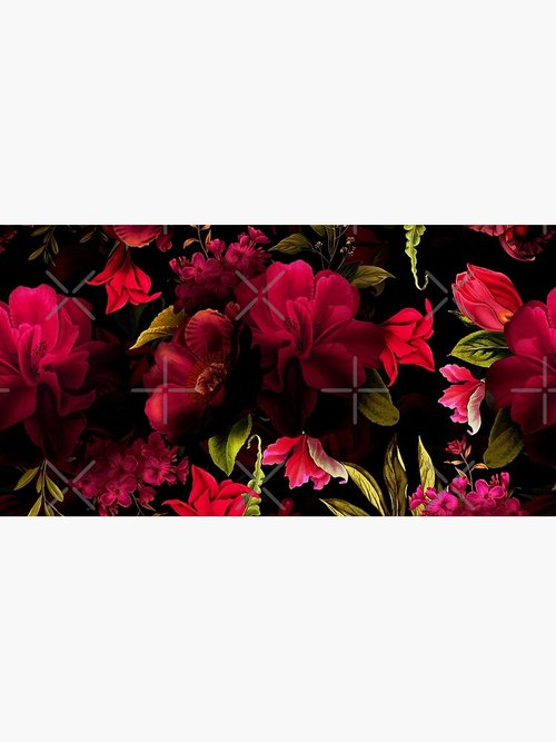 Dark Red Roses Botanical Mouse Pad | Lush Baroque Night Garden Design