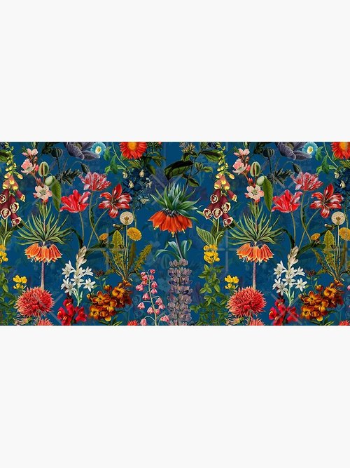 Botanical Night Garden Mouse Pad | Vintage Blue Springflower Design