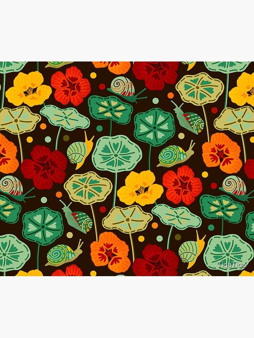 Nasturtiums & Snails | Brown Mouse Pad | Eco-Friendly Design