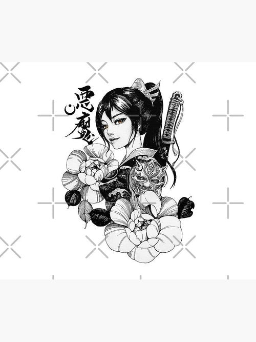 Geisha Samurai Flowers Mouse Pad | Japanese Art | Stylish Desk Accessory