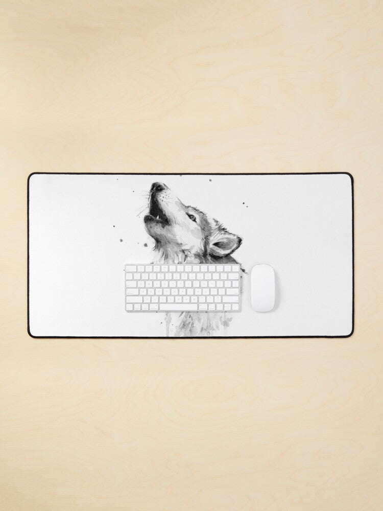 Watercolor Mouse Pad – Wolf Howling Design | Eco-Friendly & Stylish