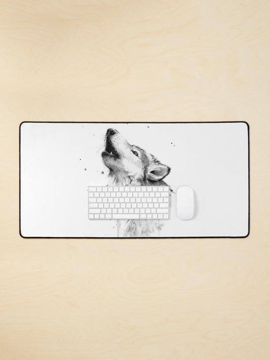 Watercolor Mouse Pad – Wolf Howling Design | Eco-Friendly & Stylish