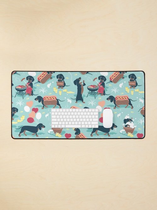 Aqua Green Dachshund Mouse Pad | Hot Dogs & Lemonade Design | Stylish & Fun