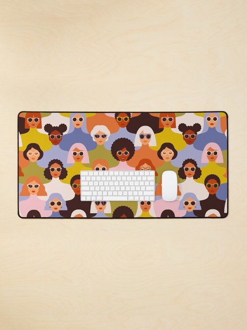 70s Style Mouse Pad | Diverse Female Faces Pattern | Unique Design