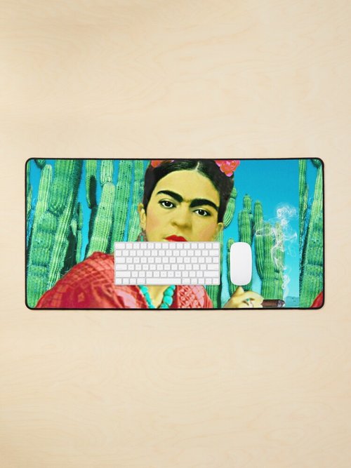Frida Kahlo Mouse Pad | Cigar & Cactus Design | Artistic Desk Accessory