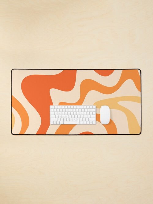 Retro Liquid Swirl Mouse Pad | Light Tangerine Orange | Abstract Design