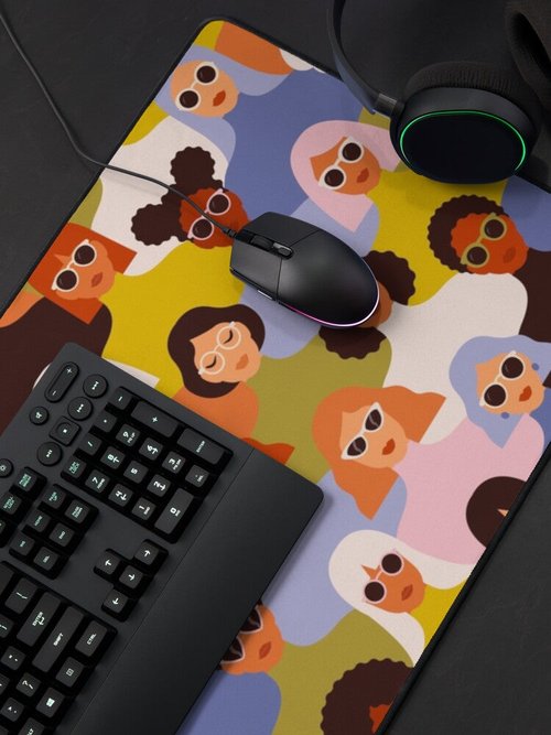 70s Style Mouse Pad | Diverse Female Faces Pattern | Unique Design