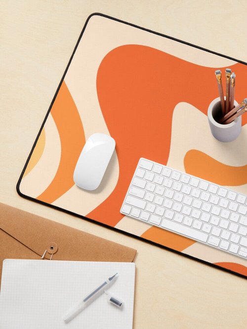 Retro Liquid Swirl Mouse Pad | Light Tangerine Orange | Abstract Design