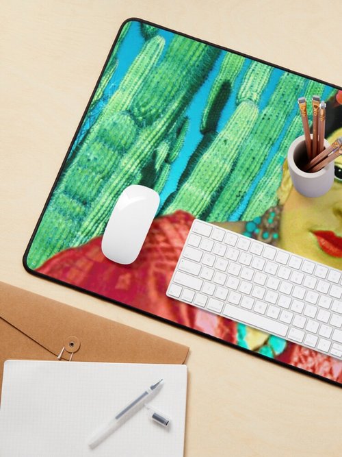 Frida Kahlo Mouse Pad | Cigar & Cactus Design | Artistic Desk Accessory