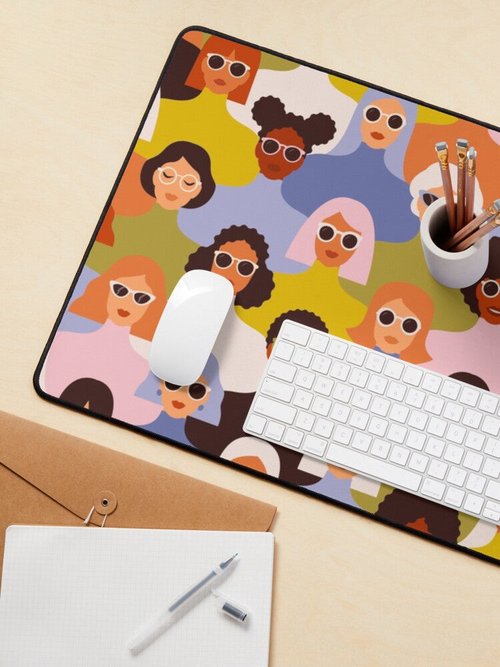 70s Style Mouse Pad | Diverse Female Faces Pattern | Unique Design
