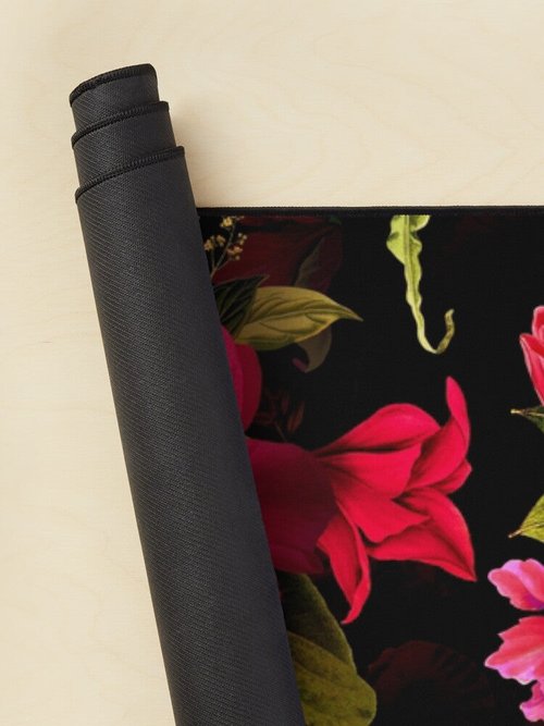 Dark Red Roses Botanical Mouse Pad | Lush Baroque Night Garden Design