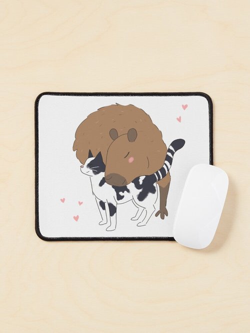 Cute Capybara & Cat Friends Mouse Pad | Adorable Cartoon Design