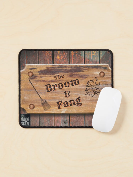Wooden Pub Logo Mouse Pad | Broom & Fang Design | Unique Gift Idea