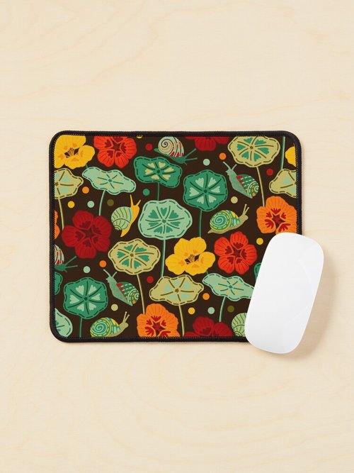 Nasturtiums & Snails | Brown Mouse Pad | Eco-Friendly Design