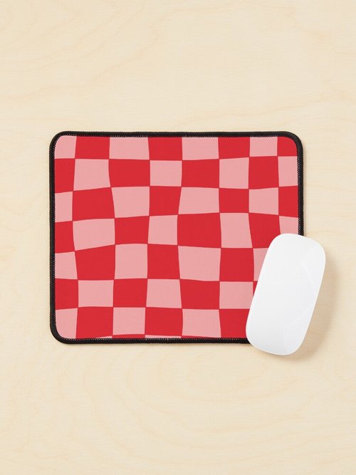 Red & Pink Hand-Drawn Checkerboard Pattern Mouse Pad | Stylish Desk Accessory