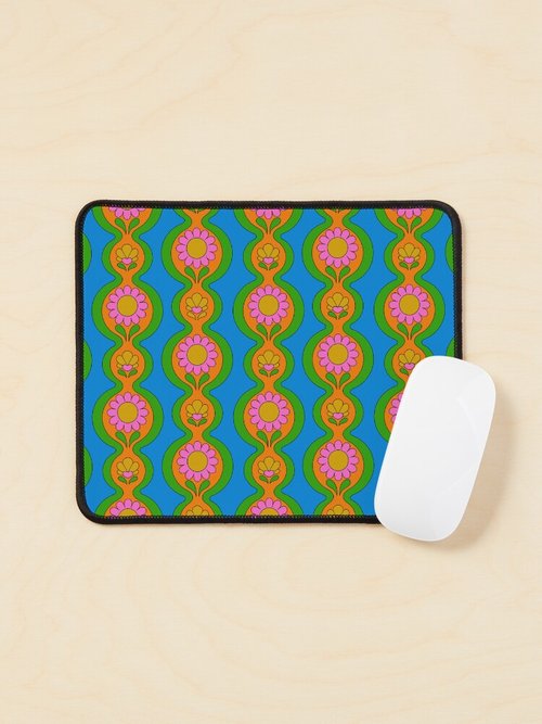 Blue Flower Chain Pattern Mouse Pad | Stylish & Durable Design