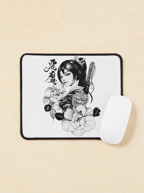 Geisha Samurai Flowers Mouse Pad | Japanese Art | Stylish Desk Accessory