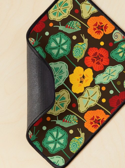 Nasturtiums & Snails | Brown Mouse Pad | Eco-Friendly Design