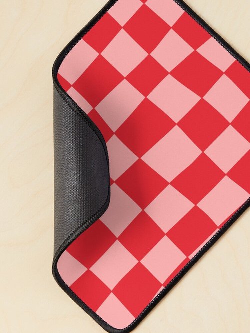 Red & Pink Hand-Drawn Checkerboard Pattern Mouse Pad | Stylish Desk Accessory