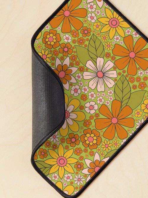 Retro Floral Mouse Pad | 1960s-1970s Design in Green, Pink & Orange