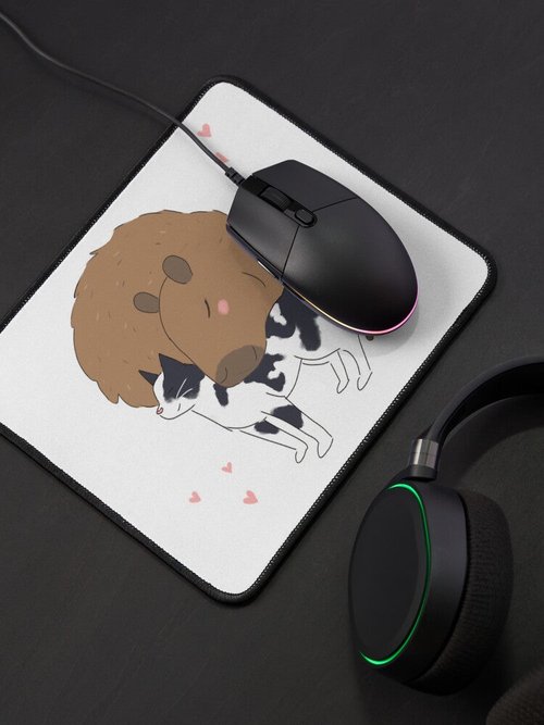 Cute Capybara & Cat Friends Mouse Pad | Adorable Cartoon Design