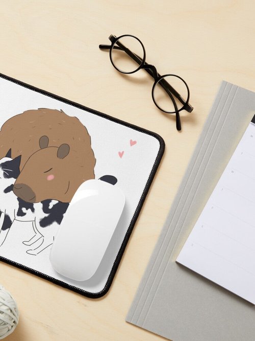 Cute Capybara & Cat Friends Mouse Pad | Adorable Cartoon Design