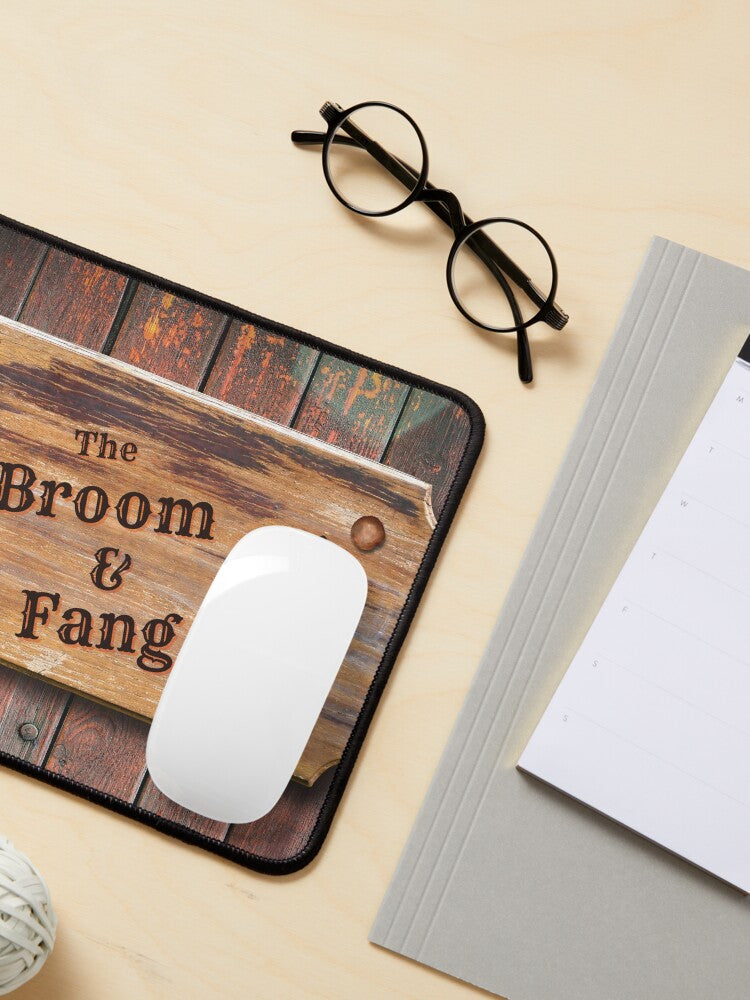 Wooden Pub Logo Mouse Pad | Broom & Fang Design | Unique Gift Idea